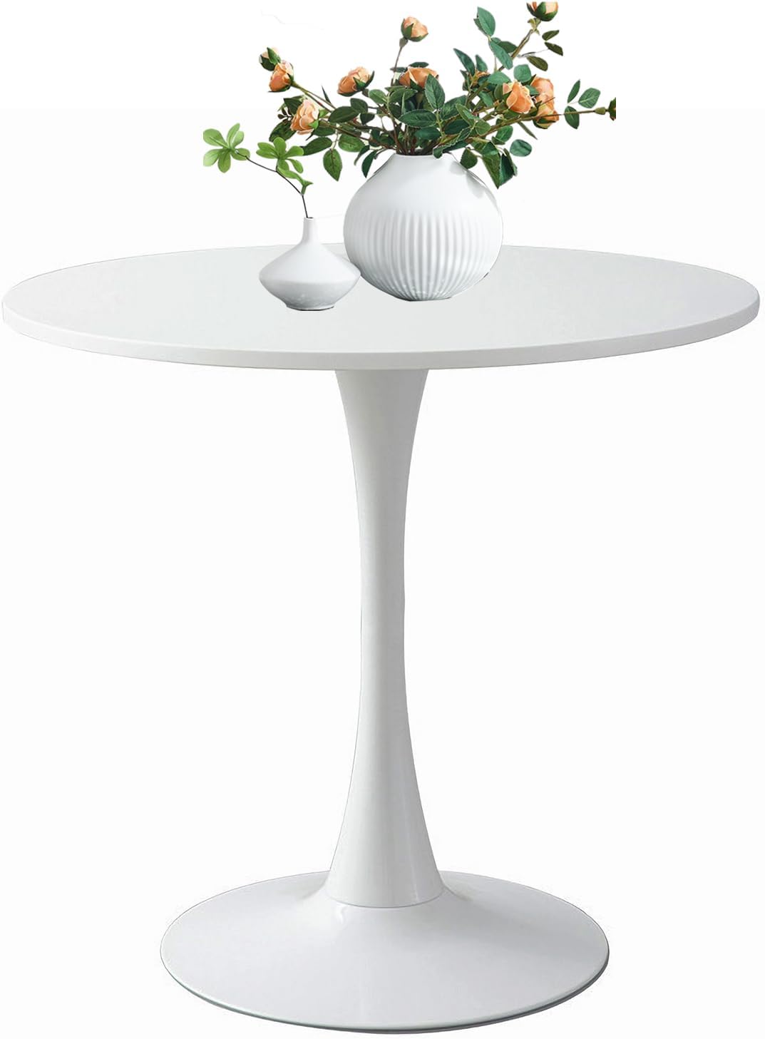 24" Tulip Table for 2-3 Persons Walnut Modern Round Dining Tables Mid-Century Kitchen Table Wooden MDF Top Steel Base Small for Living Room Balcony Leisure (Walnut, 23.6")