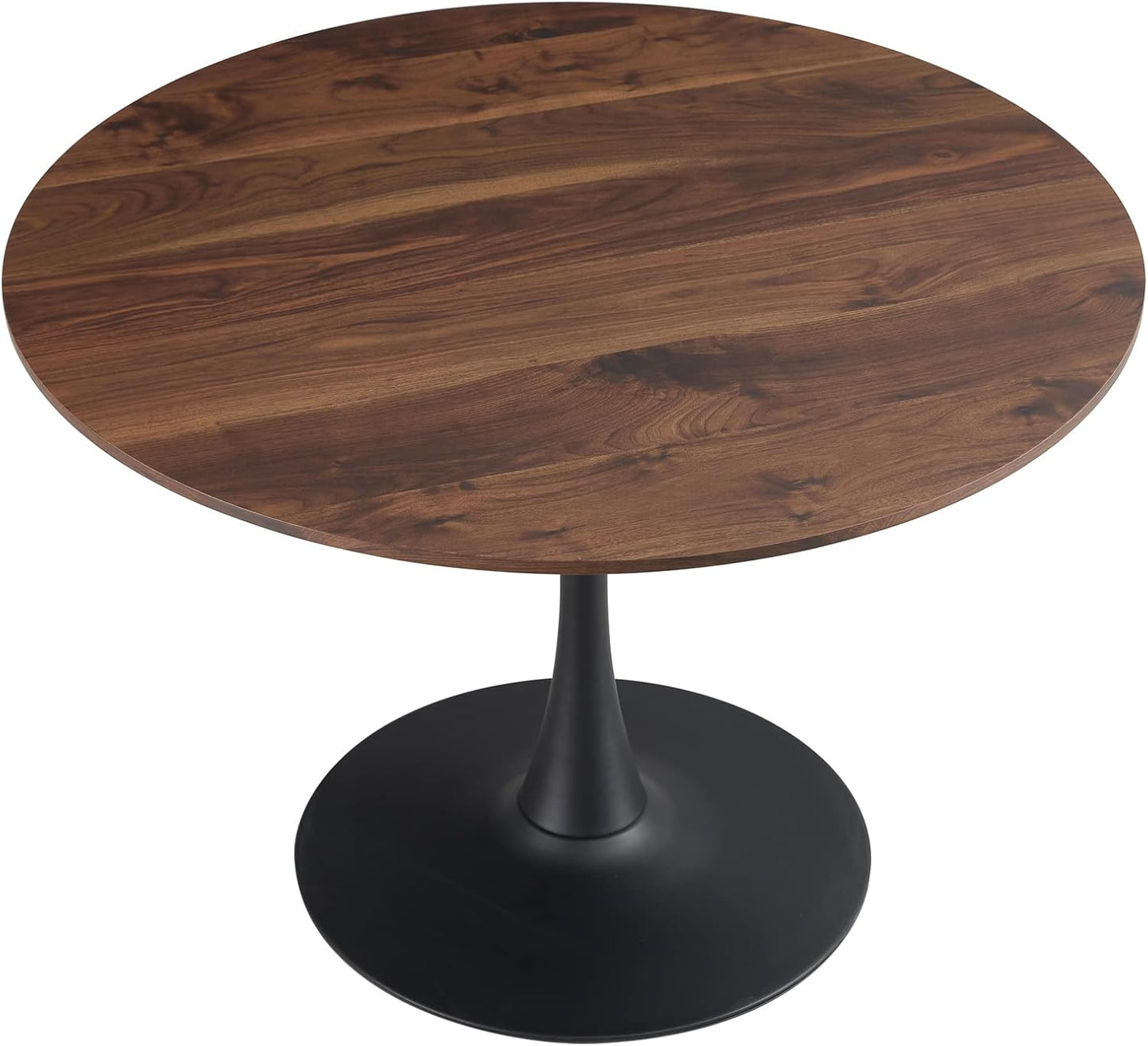 24" Tulip Table for 2-3 Persons Walnut Modern Round Dining Tables Mid-Century Kitchen Table Wooden MDF Top Steel Base Small for Living Room Balcony Leisure (Walnut, 23.6")