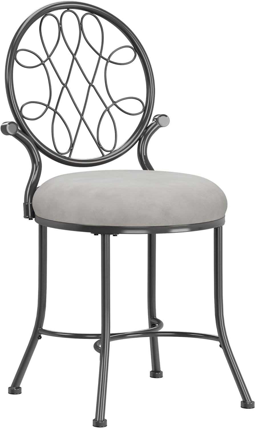 Hillsdale O'Malley Vanity Stool with Spiral Pattern Design, Metallic Gray Fabric
