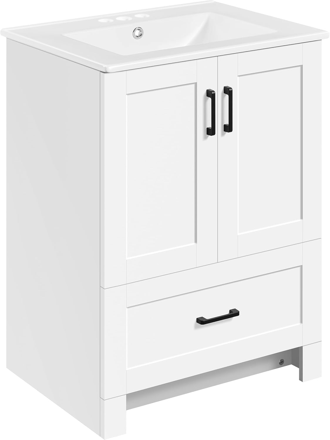 Yaheetech 24.5" Modern Bathroom Vanity with Ceramic Basin, Undermount Vanity Sink Cabinet with 2 Doors and 1 Drawer, Free Standing Bathroom Storage Cabinet with Sink Combo Set, White