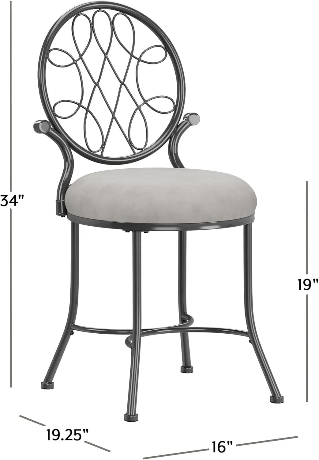 Hillsdale O'Malley Vanity Stool with Spiral Pattern Design, Metallic Gray Fabric
