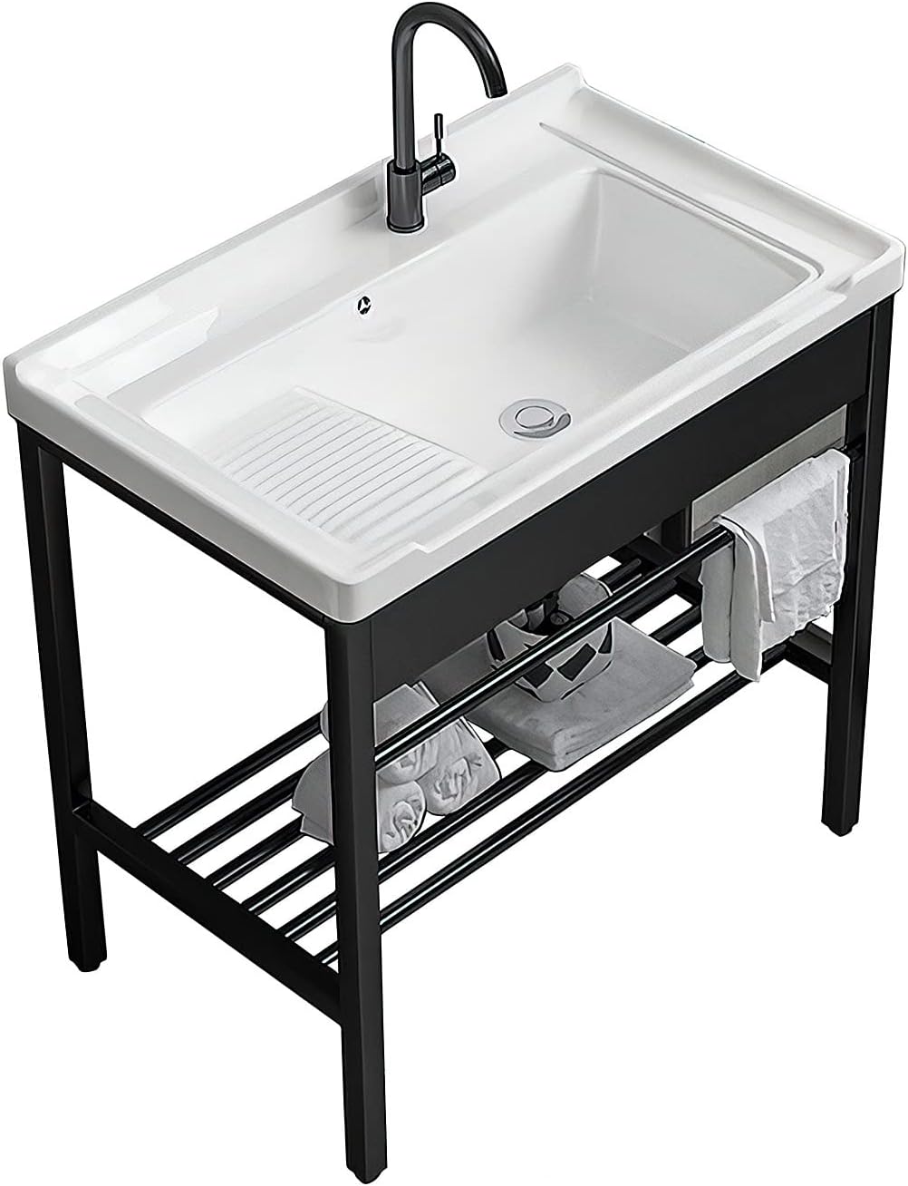 Freestanding Bathroom Console Sink, Bathroom Vanity with Sink, 28.3" x 19" x 32.3" Ceramic Console Sink Set With Bracket, Utility Sink for Laundry Room, Washing Room, Garage, Basement, Outdoor, Indoor