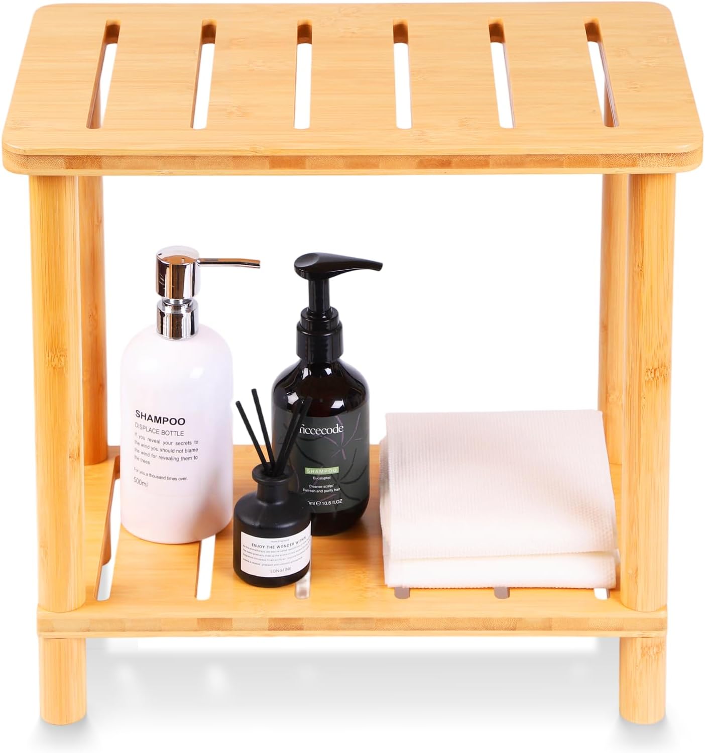 Bamboo Corner Shower Caddy Stand 3-Tier Waterproof,Free Standing Corner Shelf Shower Stool Organizer for Inside Shower,Space-Saving Storage Shelf with Anti-Slip Feet