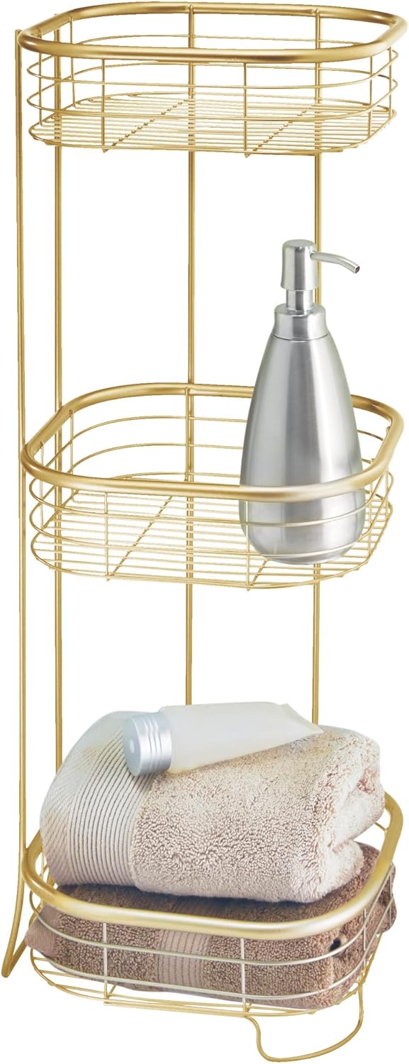 iDesign 3-Tier Bathroom Freestanding Square Shower Caddy Organizer - Gold