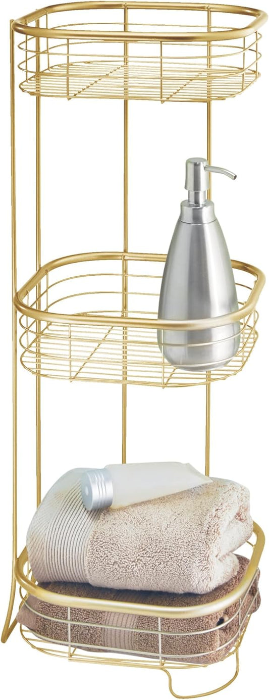 iDesign 3-Tier Bathroom Freestanding Square Shower Caddy Organizer - Gold