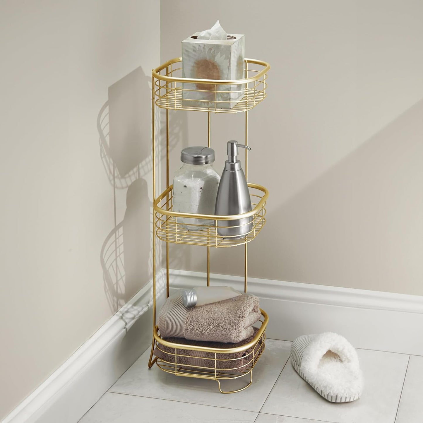 iDesign 3-Tier Bathroom Freestanding Square Shower Caddy Organizer - Gold