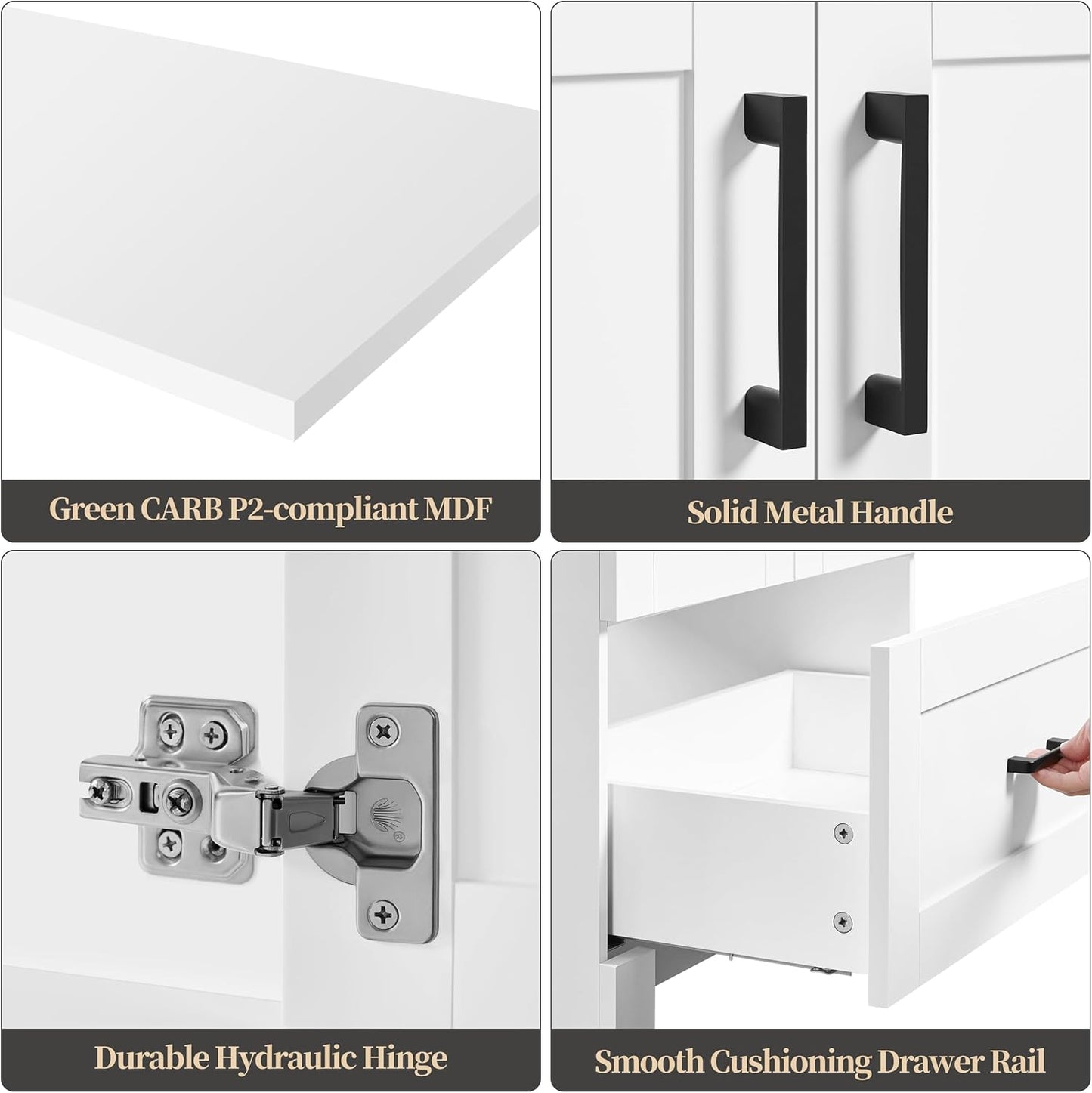 Yaheetech 24.5" Modern Bathroom Vanity with Ceramic Basin, Undermount Vanity Sink Cabinet with 2 Doors and 1 Drawer, Free Standing Bathroom Storage Cabinet with Sink Combo Set, White