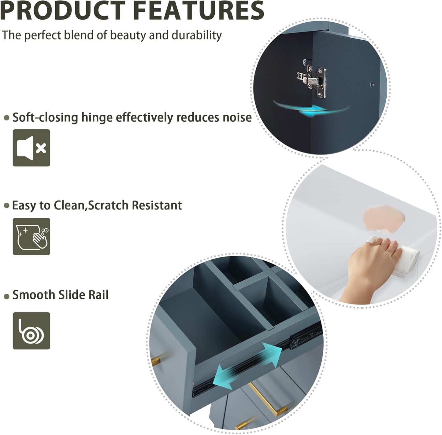 30 Inch Bathroom Vanity with Ceramic Sink, Modern Storage Cabinet with 3 Drawers and 2 Doors, Freestanding Bathroom Vanities, Soft Closing, Solid Wood Frame