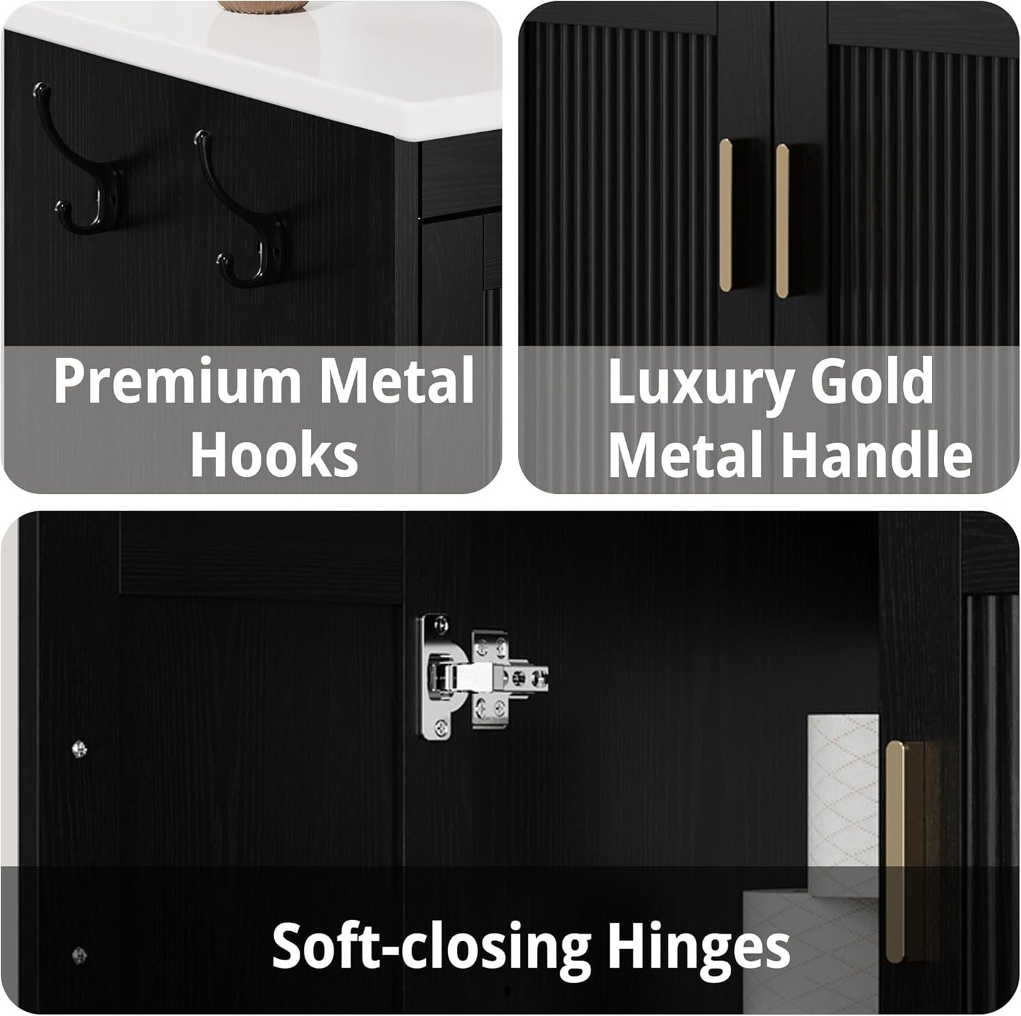 36 inch Bathroom Vanity with Sink, Freestanding Single Vanity Cabinet with Integrated Ceramic Countertop, Adjustable Shelves, 2 Soft Closing Doors & 3 Drawers, Modern Bathroom Sink for Bathroom, Black