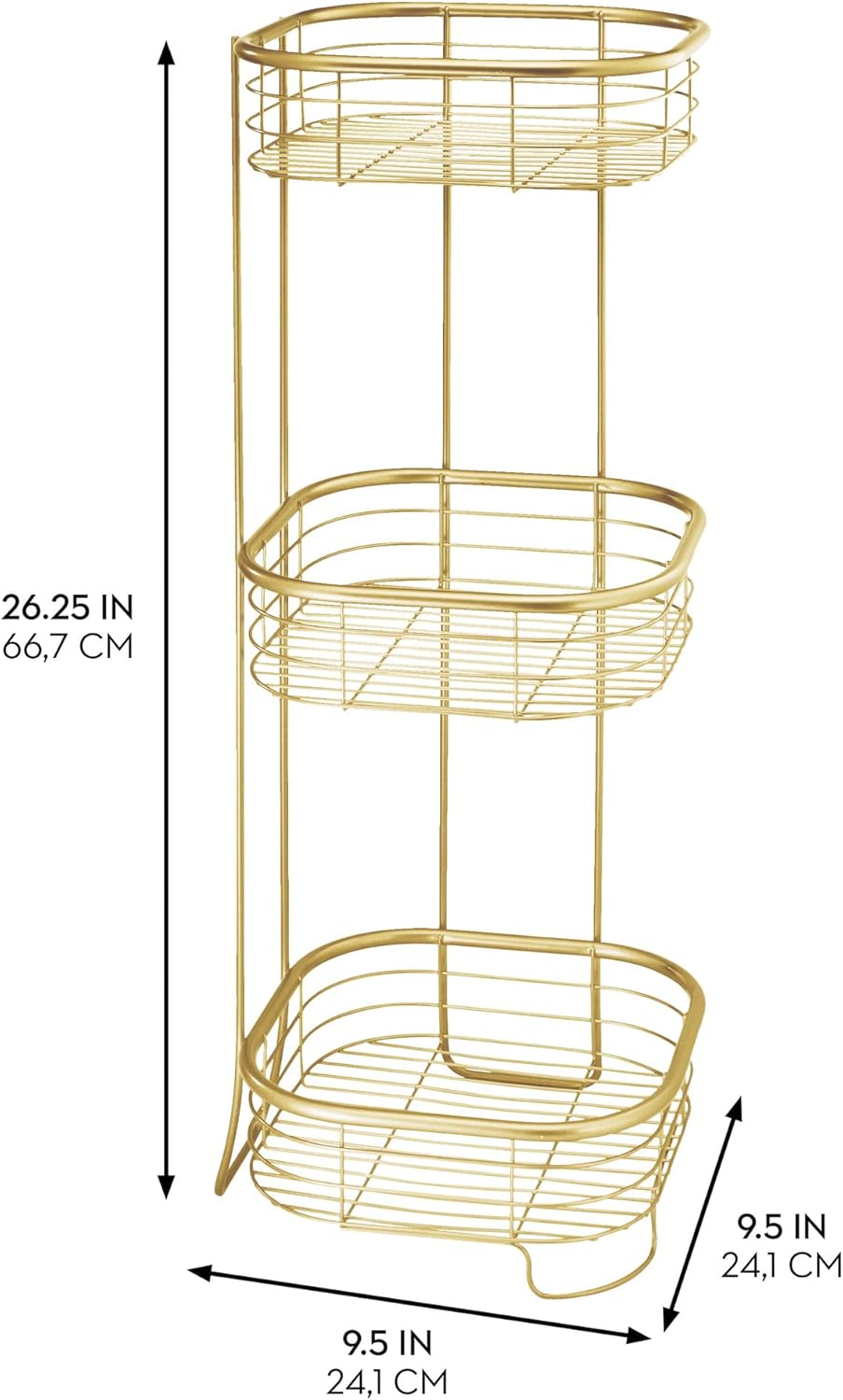 iDesign 3-Tier Bathroom Freestanding Square Shower Caddy Organizer - Gold
