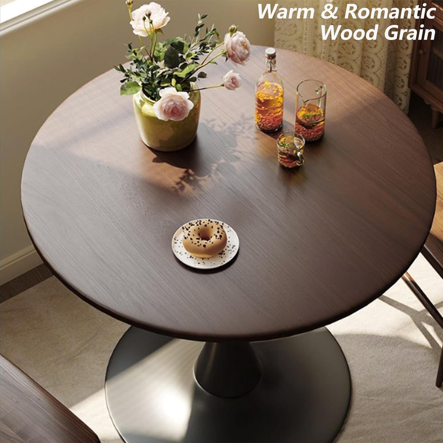 24" Tulip Table for 2-3 Persons Walnut Modern Round Dining Tables Mid-Century Kitchen Table Wooden MDF Top Steel Base Small for Living Room Balcony Leisure (Walnut, 23.6")
