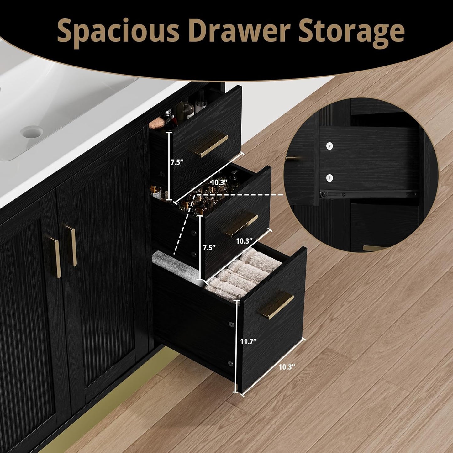 36 inch Bathroom Vanity with Sink, Freestanding Single Vanity Cabinet with Integrated Ceramic Countertop, Adjustable Shelves, 2 Soft Closing Doors & 3 Drawers, Modern Bathroom Sink for Bathroom, Black