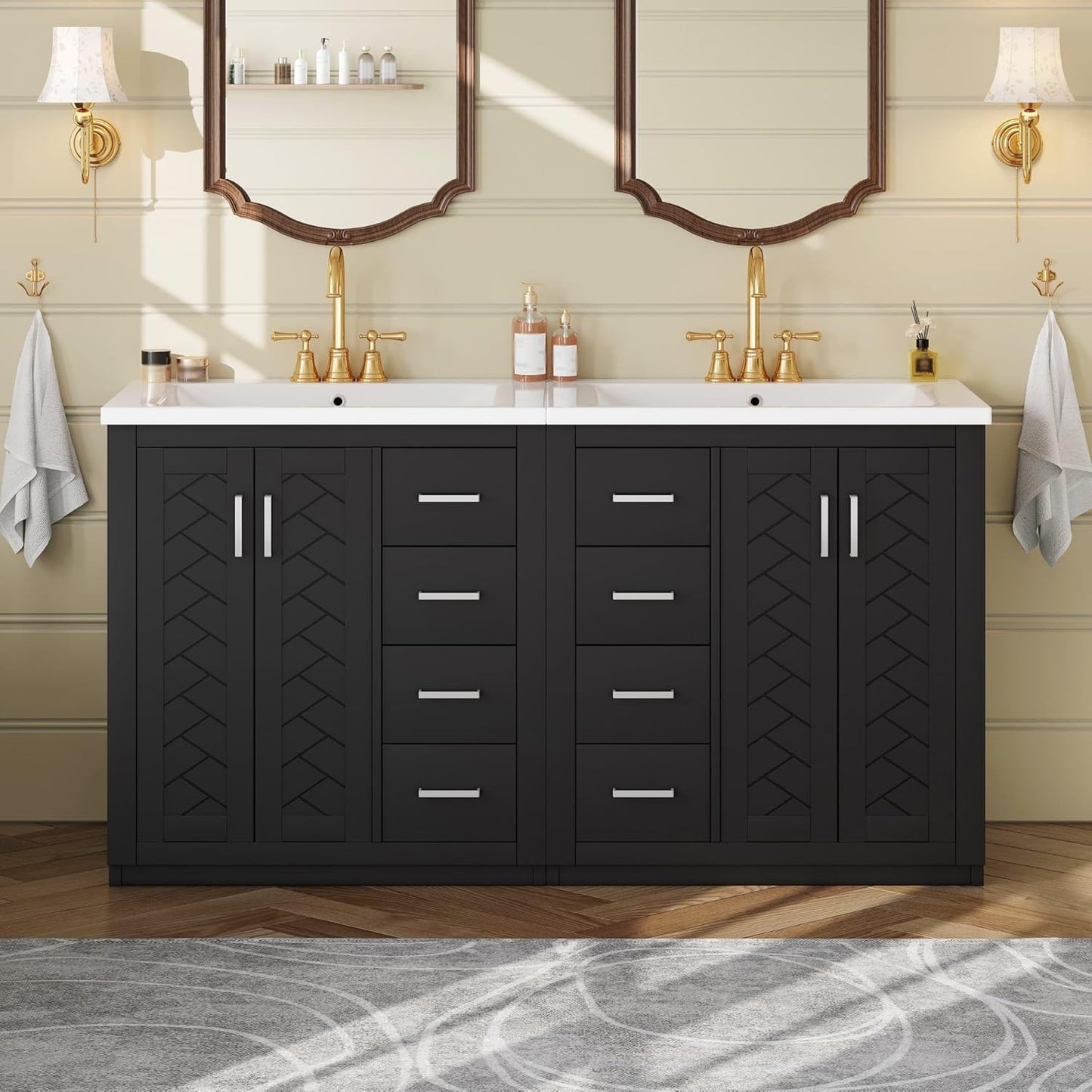 30 Inch Bathroom Vanity with Ceramic Sink, Modern Storage Cabinet with 3 Drawers and 2 Doors, Freestanding Bathroom Vanities, Soft Closing, Solid Wood Frame