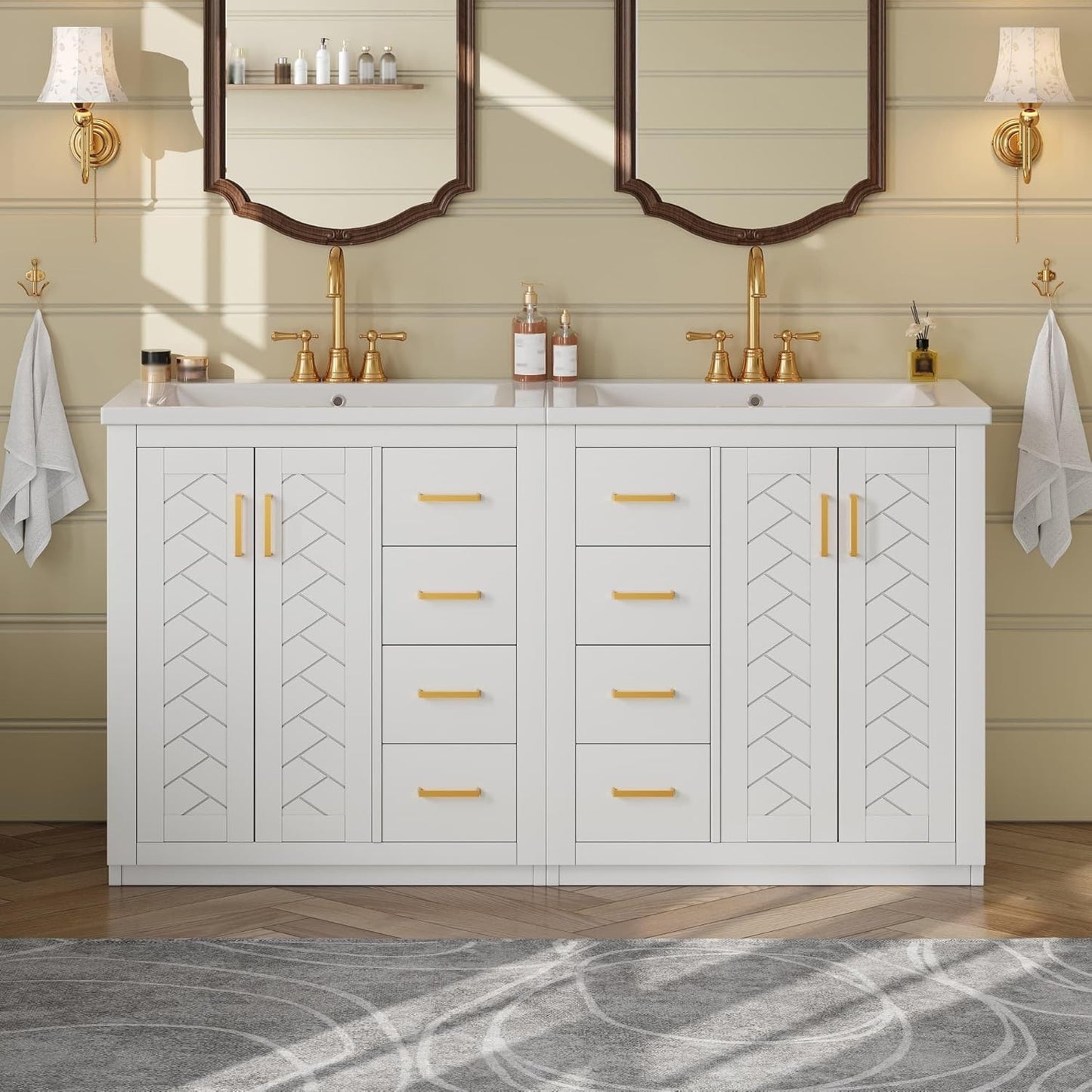 30 Inch Bathroom Vanity with Ceramic Sink, Modern Storage Cabinet with 3 Drawers and 2 Doors, Freestanding Bathroom Vanities, Soft Closing, Solid Wood Frame