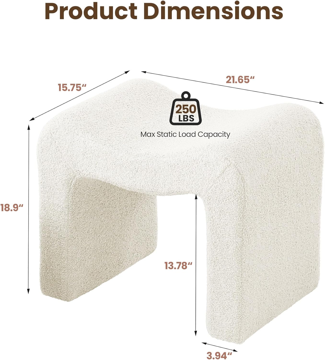 Small Footstool Ottoman Vanity Stool Chair Seating Backless Modern Foot Rest Teddy Velvet Ottoman for Makeup Room Living Room Bedroom Entryway,White (Single 1)